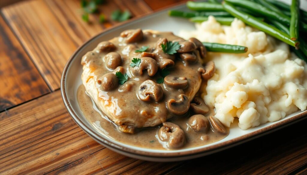 Creamy Mushroom Gravy Smothered Chicken