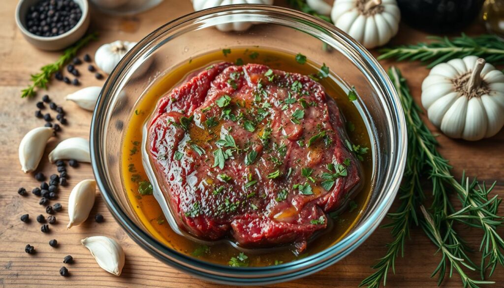 Marinating steak