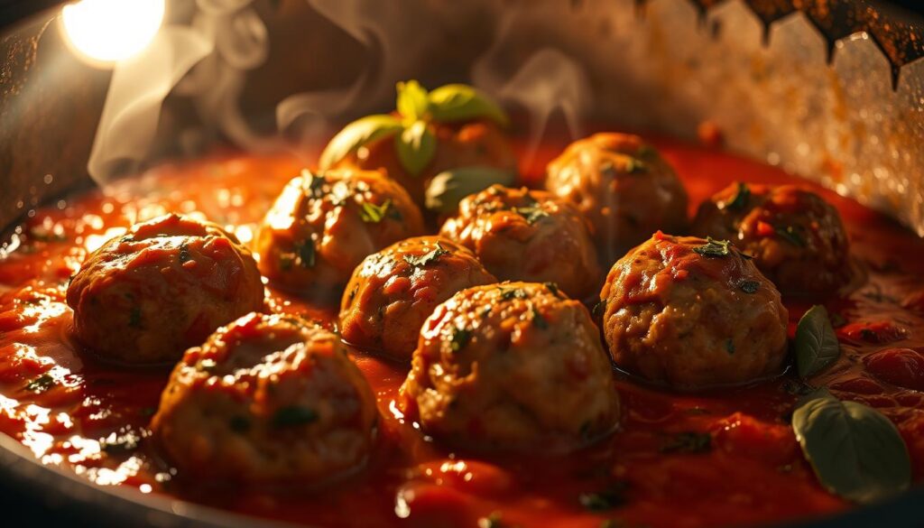 meatballs cooking in oven