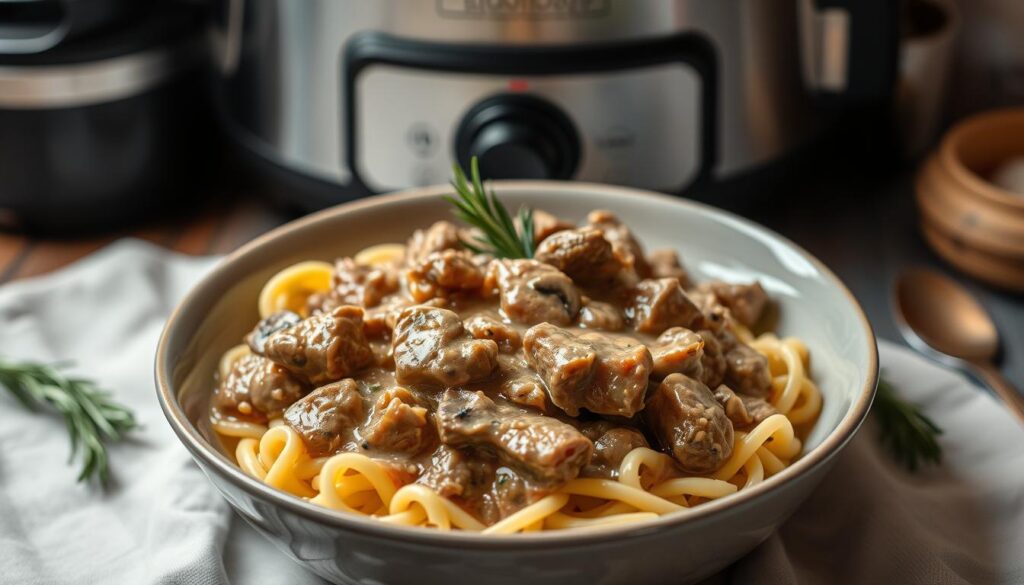 slow cooker beef stroganoff